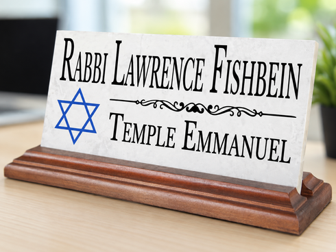 Jewish Desk Nameplate - Solid Marble with Blue Star of David