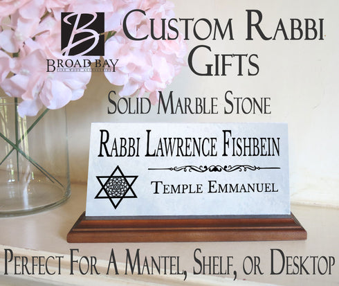 Jewish Name Plate Custom Gift Personalized Religious Star of David Nameplate For Desk Or Shelf - Solid Marble