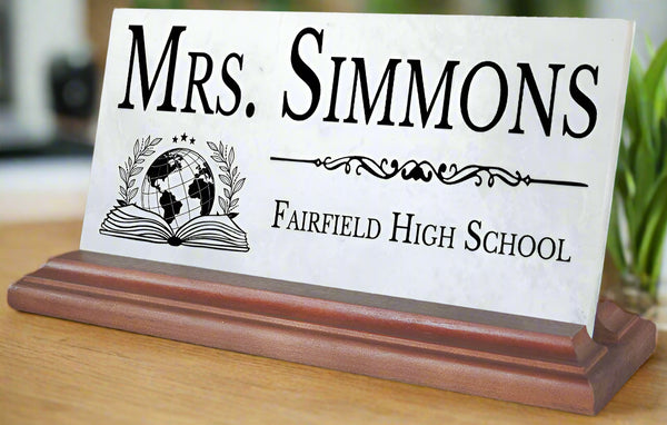 Teacher Desk Nameplate Gift Personalized - Solid Marble