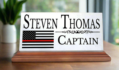 Firefighter Nameplate Gift - Solid Marble - EMS Thin Red Line Custom Desk Name Plate