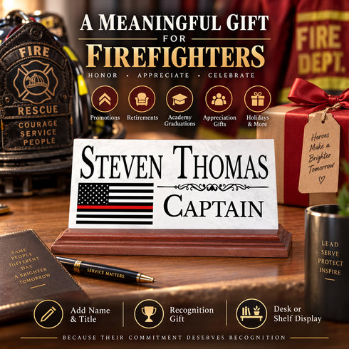 Firefighter Desk Nameplate - Thin Red Line Flag