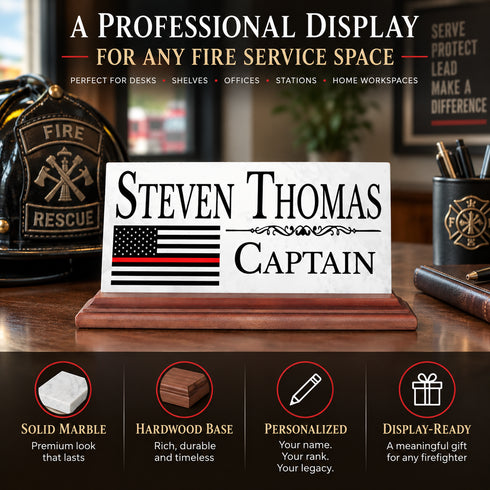 Firefighter Desk Nameplate - Thin Red Line Flag