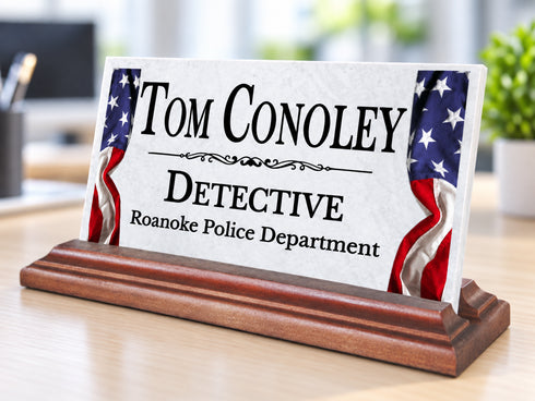American Flag Desk Nameplate - Law Enforcement, Military & Government Workers