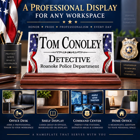 American Flag Desk Nameplate - Law Enforcement, Military & Government Workers