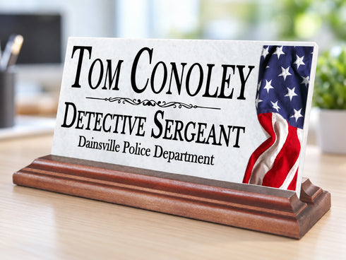 Desk Nameplate for Police, Law Enforcement, Military & Government Workers - Solid Marble