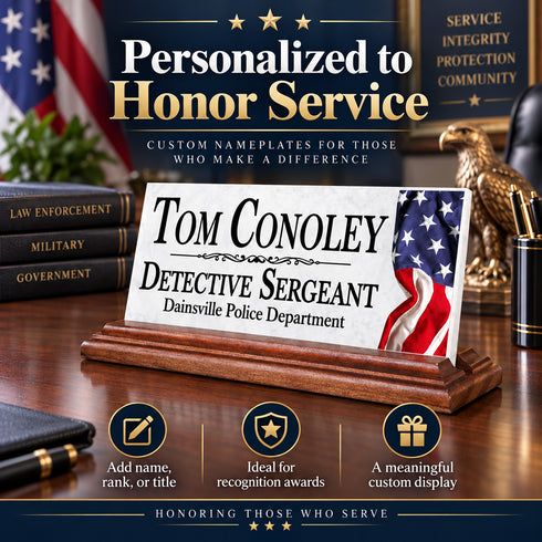 Desk Nameplate for Police, Law Enforcement, Military & Government Workers - Solid Marble