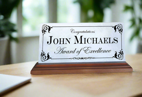 Custom Recognition Plaque Marble Award For Desk Shelf Mantle 8in x 4.5in