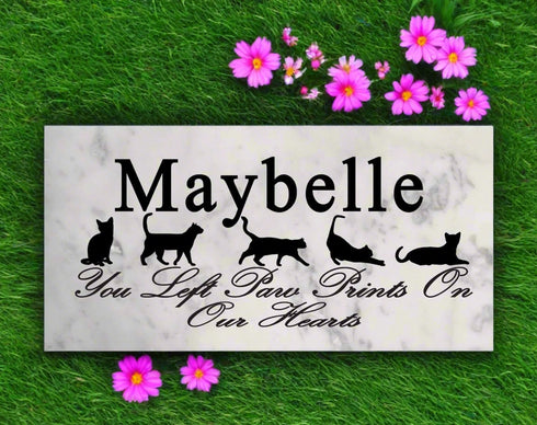 Cat Memorial Stone Plaque Personalized You Left Paw Prints On My Heart