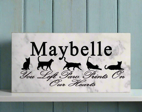 Cat Memorial Stone Plaque Personalized You Left Paw Prints On My Heart