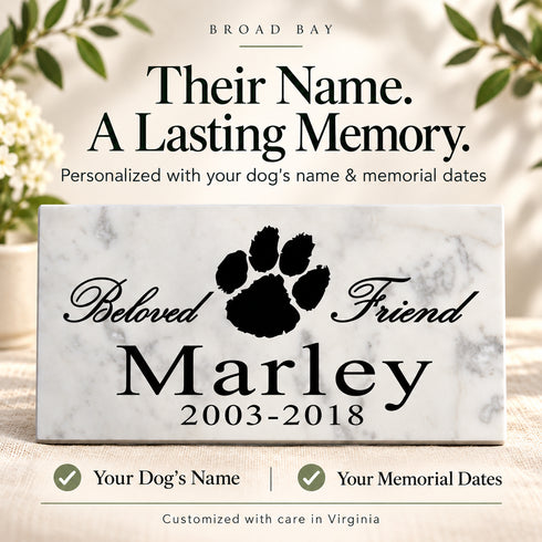 Dog Memorial Stone - Beloved Friend - Personalized Marble Grave Marker