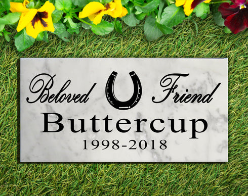 Horse Memorial Stone Equine Horseshoe Personalized Garden Marker Grave Marker for Outdoors or Indoors