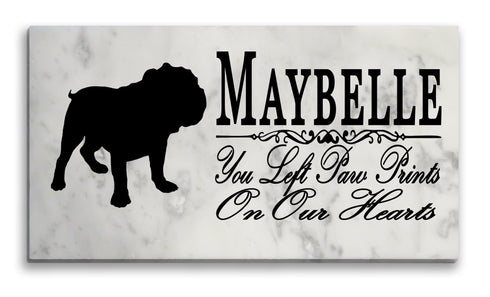 Bulldog Memorial Stone Plaque Personalized You Left Paw Prints On Our Hearts