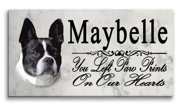 Boston Terrier Memorial Marble Stone Plaque Grave Marker or Garden Plaque