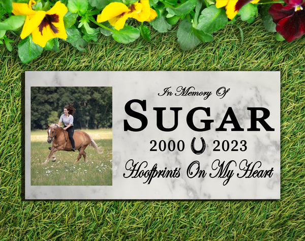 Horse Memorial Stone with Photo - Equine Garden Marker for Outdoors or Indoors