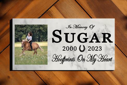 Horse Memorial Stone with Photo - Equine Garden Marker for Outdoors or Indoors
