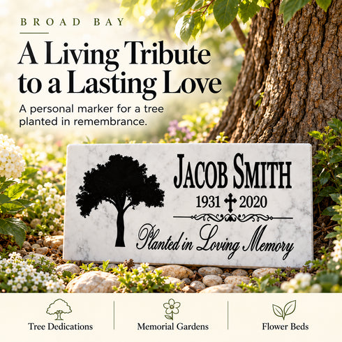 Memorial Stone - Planted in Loving Memory - Personalized Marble Plaque