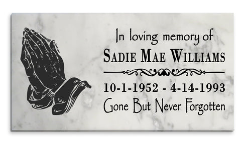Personalized Prayer Hands Memorial Stone – Custom Marble Sympathy Plaque – In Loving Memory Bereavement Gift