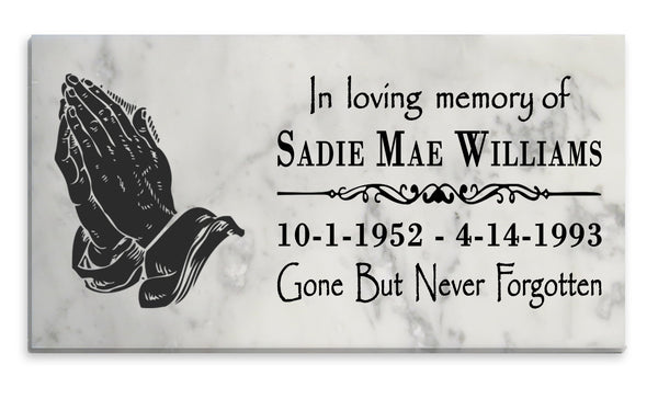 Personalized Prayer Hands Memorial Stone – Custom Marble Sympathy Plaque – In Loving Memory Bereavement Gift