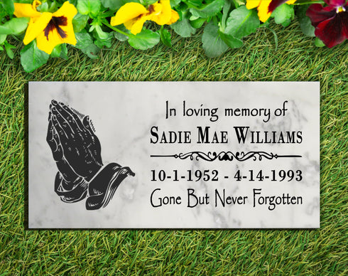 Personalized Prayer Hands Memorial Stone – Custom Marble Sympathy Plaque – In Loving Memory Bereavement Gift