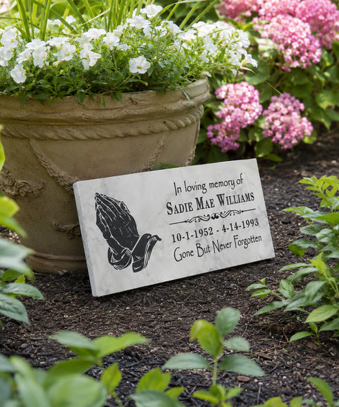 Personalized Prayer Hands Memorial Stone – Custom Marble Sympathy Plaque – In Loving Memory Bereavement Gift