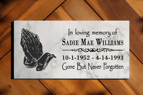Personalized Prayer Hands Memorial Stone – Custom Marble Sympathy Plaque – In Loving Memory Bereavement Gift