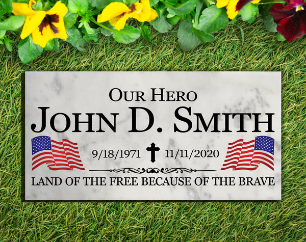 Military Memorial Stone Plaque Gift Customized Outdoor Marble Remembrance 12in x 6in
