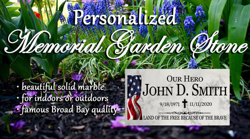 Military Memorial Stone Plaque Gift Custom Outdoor Marble Remembrance Plaque - US Flag