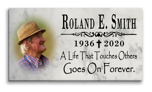 Photo Memorial Stone Loved One Loss Gift with Custom Picture - A Life That Touches Others Goes On Forever
