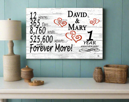 1 Year Anniversary Gift Sign Personalized - Solid Wood -