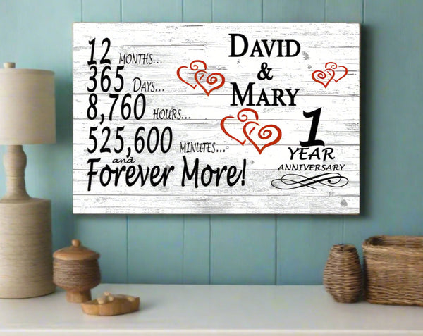 1 Year Anniversary Gift Sign Personalized - Solid Wood -