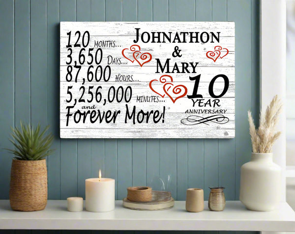 Solid Wood 10 Year Anniversary Gift Plaque for Couples 10th Wedding Anniversary