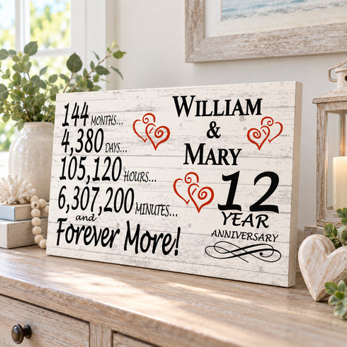 12th Anniversary Gift - Personalized Wood Sign for Husband, Wife or Couple - 12 Year