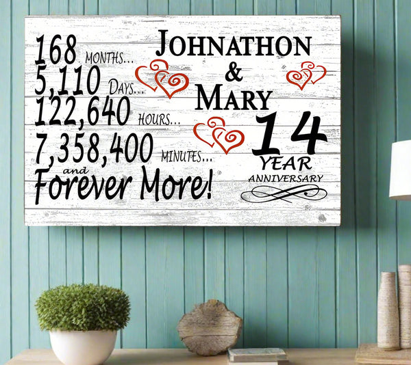 14 Year Anniversary Gift Personalized Names Sign