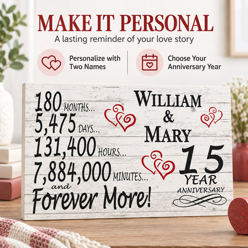 15th Anniversary Gift - Personalized Wood Sign for Husband, Wife or Couple - 15 Year
