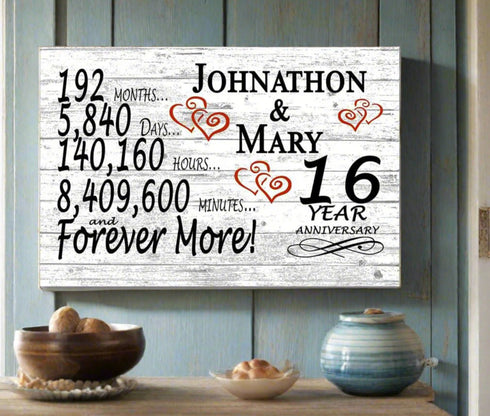 16 Year Anniversary Gift Personalized Sign