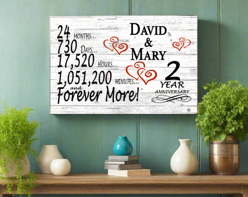 2 Year Anniversary Gift for Couples Wooden Sign  - Personalized Names