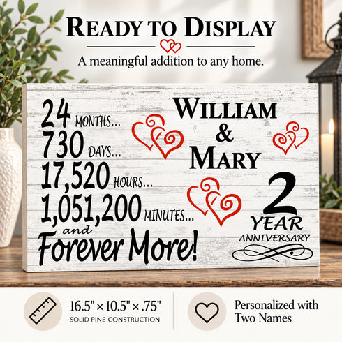 2nd Anniversary Gift - Personalized Wood Sign for Husband, Wife or Couple - 2 Year