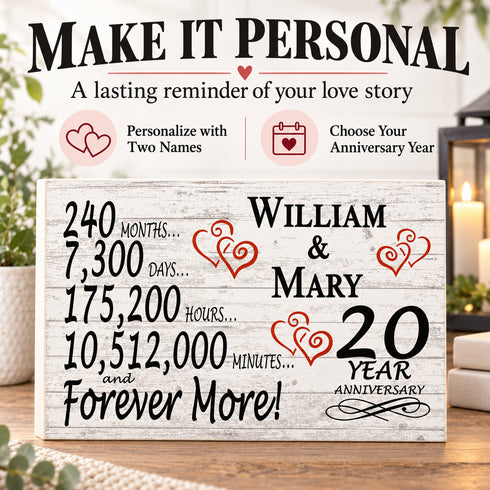 20th Anniversary Gift - Personalized Wood Sign for Husband, Wife or Couple - 20 Year