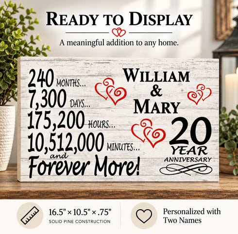 20th Anniversary Gift - Personalized Wood Sign for Husband, Wife or Couple - 20 Year