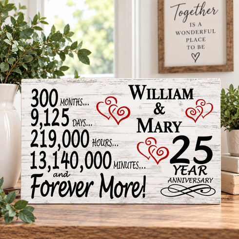 25th Anniversary Gift - Personalized Wood Sign for Couples - Silver Anniversary