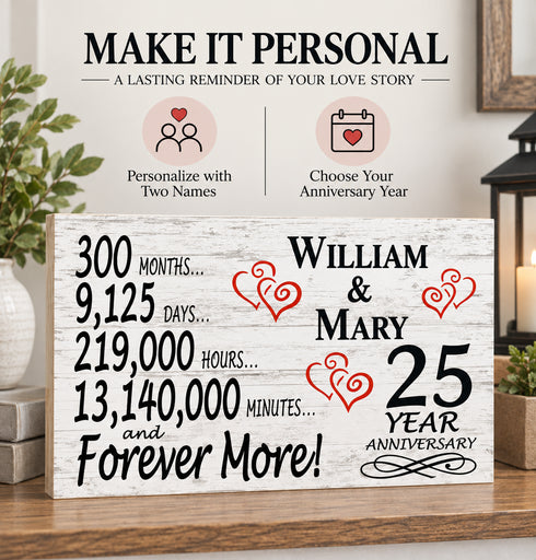 25th Anniversary Gift - Personalized Wood Sign for Couples - Silver Anniversary