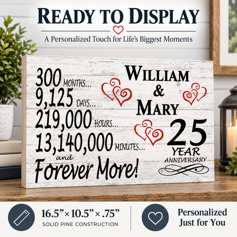 25th Anniversary Gift - Personalized Wood Sign for Couples - Silver Anniversary