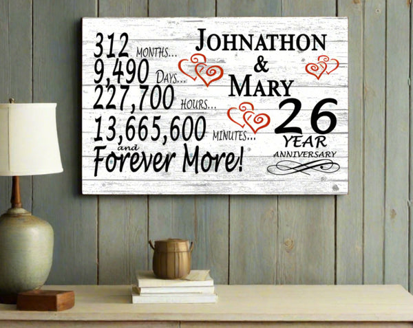 26 Year Anniversary Gift Personalized 26th Wedding Anniversary Present