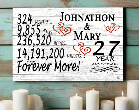 27 Year Anniversary Gift Sign Personalized 27th Wedding Anniversary Present