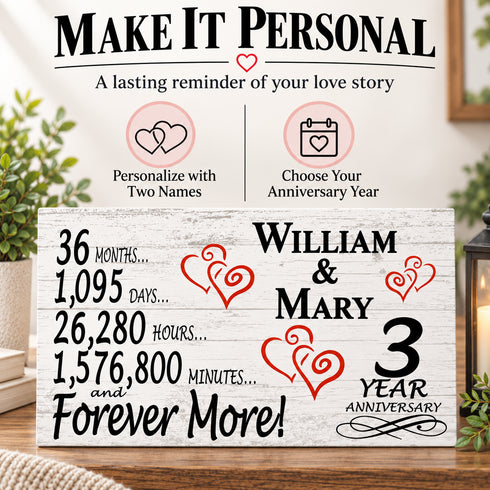 3rd Anniversary Gift - Personalized Wood Sign for Husband, Wife or Couple - 3 Year