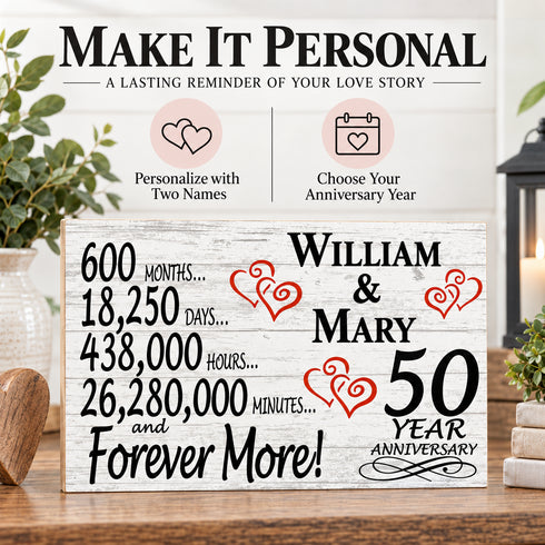 50th Anniversary Gift - Personalized Wood Sign for Couples - Golden Anniversary