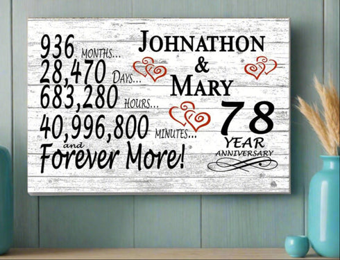 78 Year Anniversary Gift Personalized 78th Wedding Anniversary Present