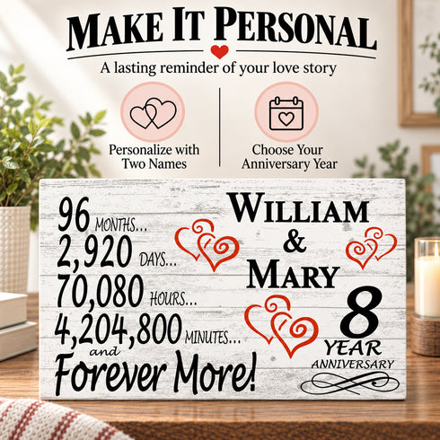 8th Anniversary Gift - Personalized Wood Sign for Husband, Wife or Couple - 8 Year