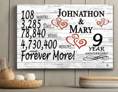 9 Year Anniversary Gift Personalized 9th Wedding Anniversary Present