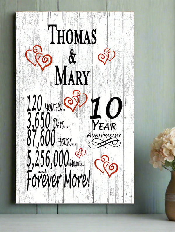 10th Anniversary Gift Personalized Names 10 Year For Husband Wife or Couple